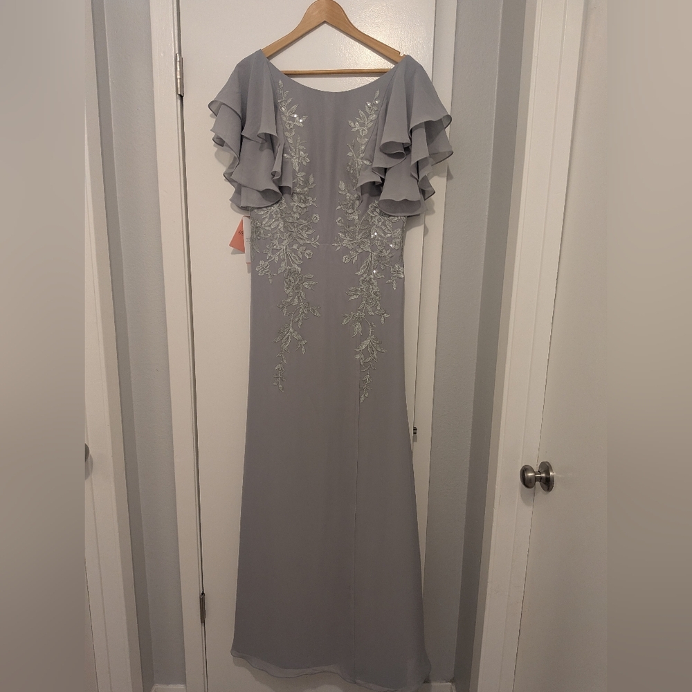 JJs House Gray Maxi Dress with Silver Embroidery